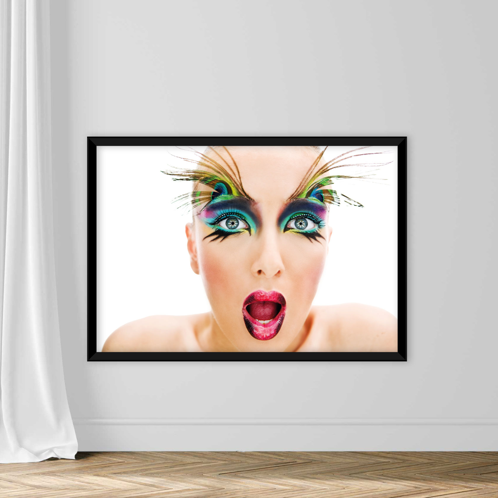 Young Woman Wearing Make-Up and Peacock Feathers on Eyebrows - Image 3