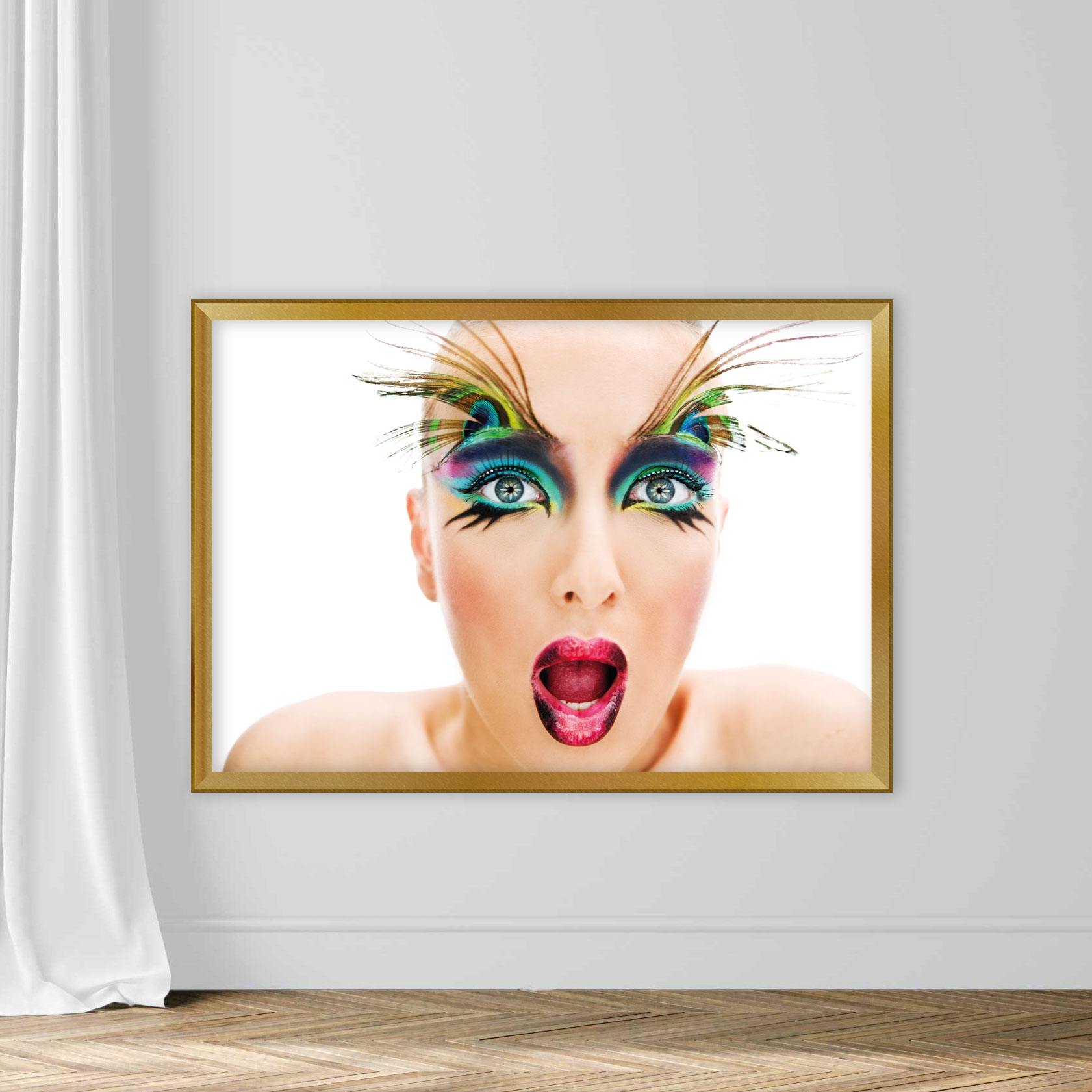 Young Woman Wearing Make-Up and Peacock Feathers on Eyebrows - Image 5
