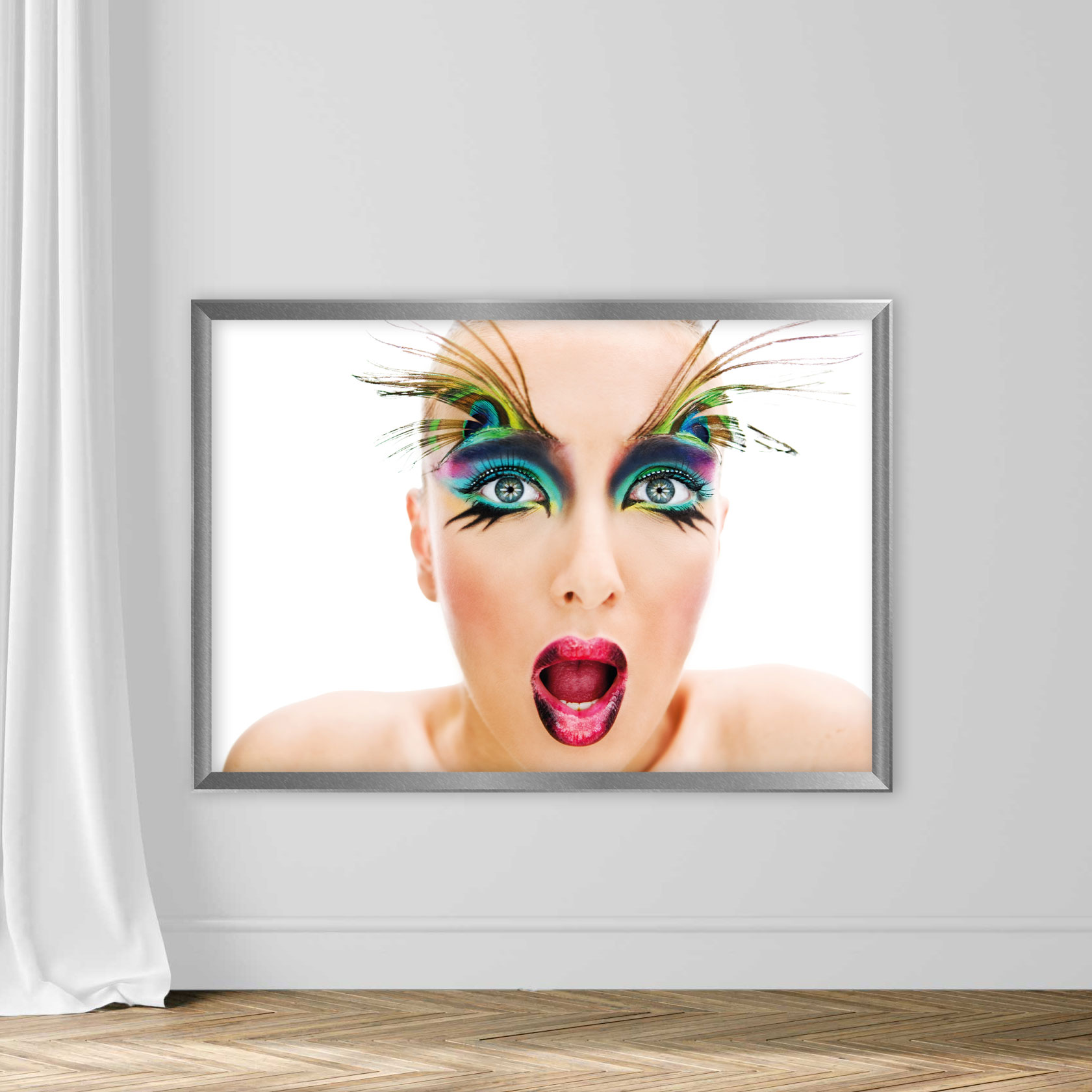 Young Woman Wearing Make-Up and Peacock Feathers on Eyebrows - Image 4