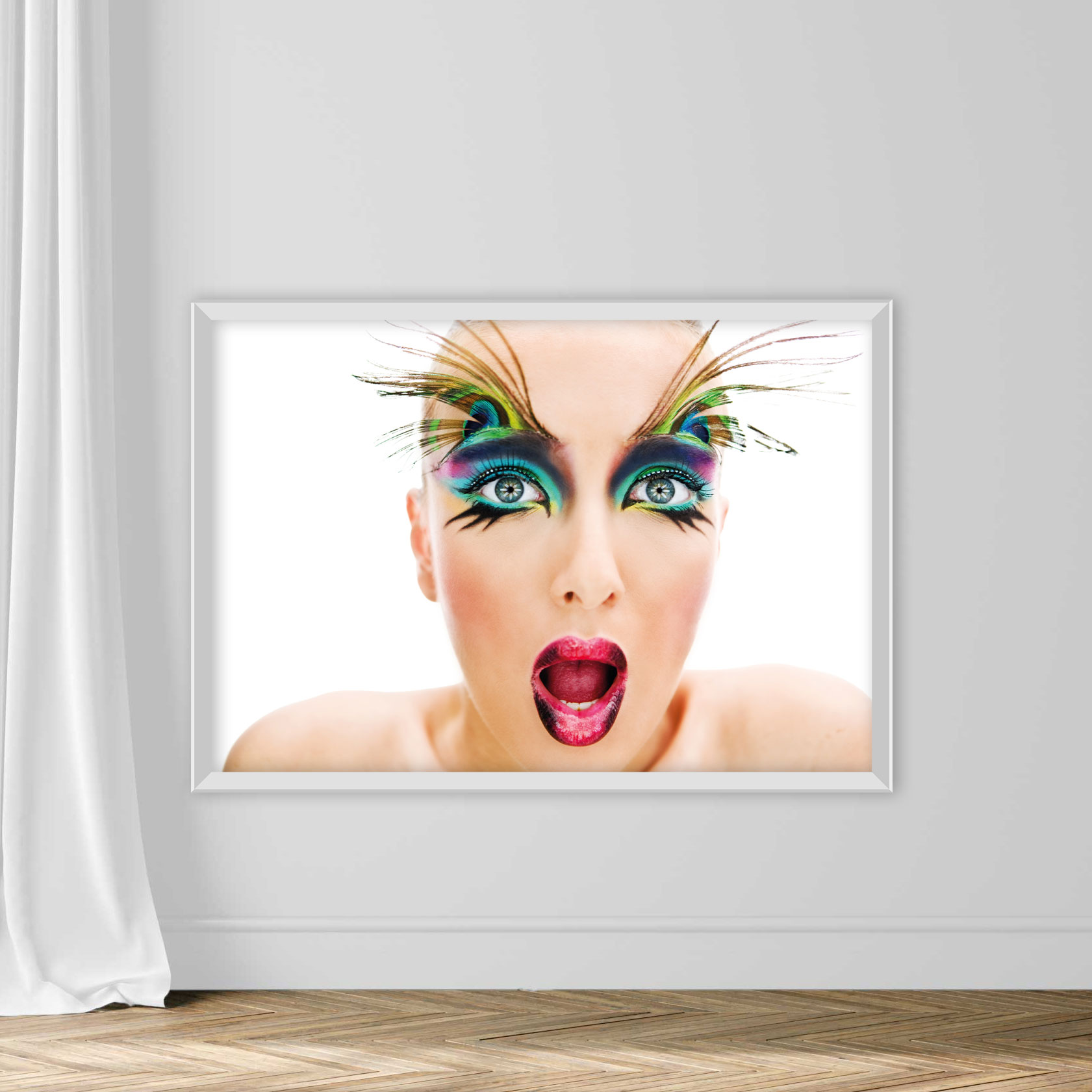 Young Woman Wearing Make-Up and Peacock Feathers on Eyebrows - Image 2