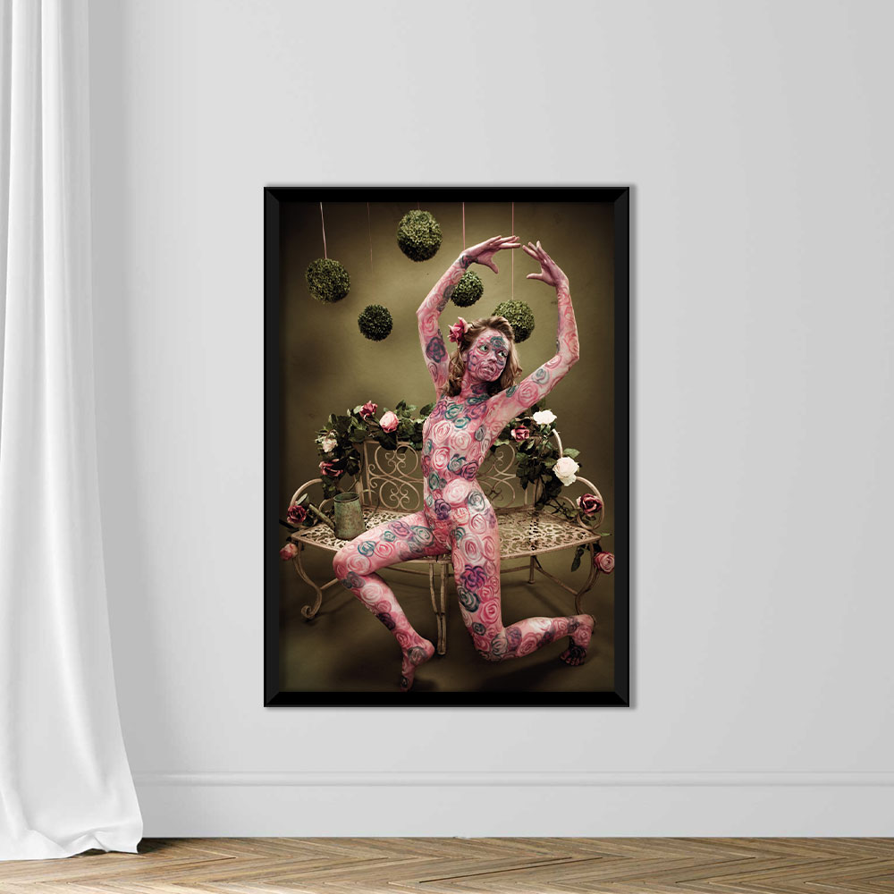 Rose Painted Dancer on Floral Bench - Image 3
