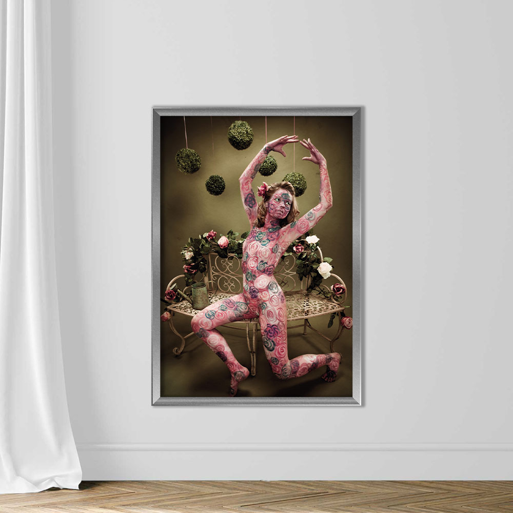 Rose Painted Dancer on Floral Bench - Image 4