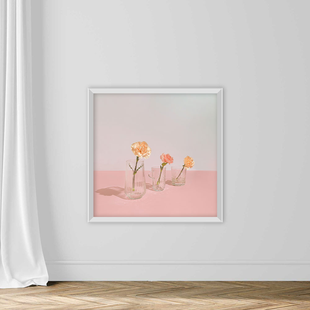 Pink composition with flowers,Vase and crystal glasses - Image 2