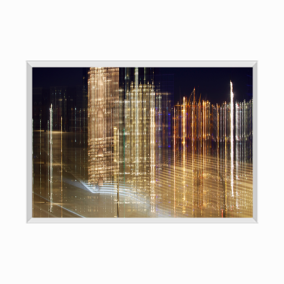 Illuminated Urban Skyline with Blurred Lights