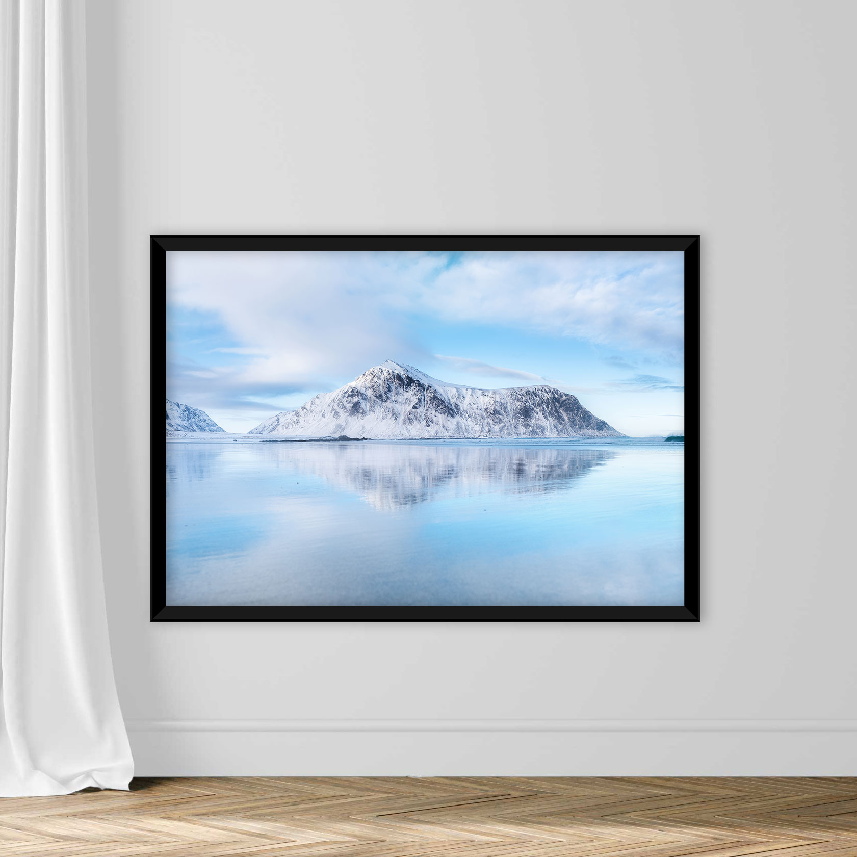 Mountain ridge and reflection on the seashore. Natural landscape in the Norway - Image 3