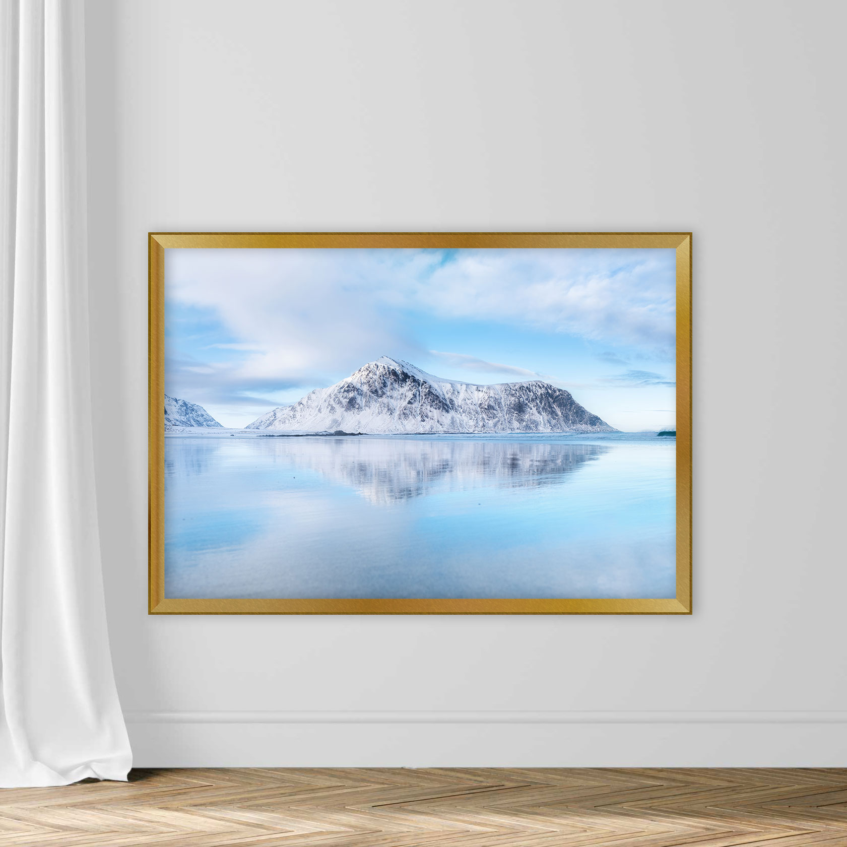 Mountain ridge and reflection on the seashore. Natural landscape in the Norway - Image 5