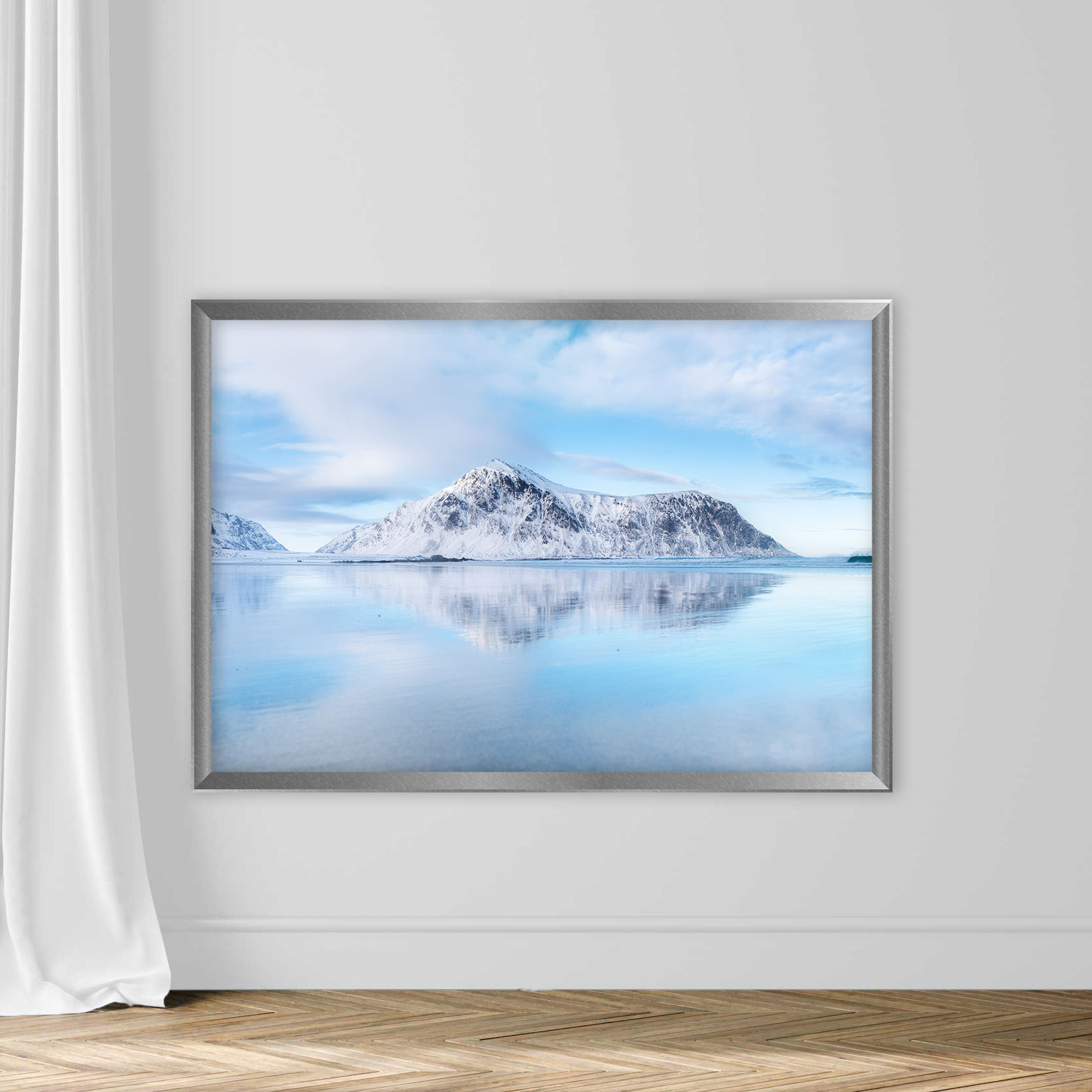 Mountain ridge and reflection on the seashore. Natural landscape in the Norway - Image 4
