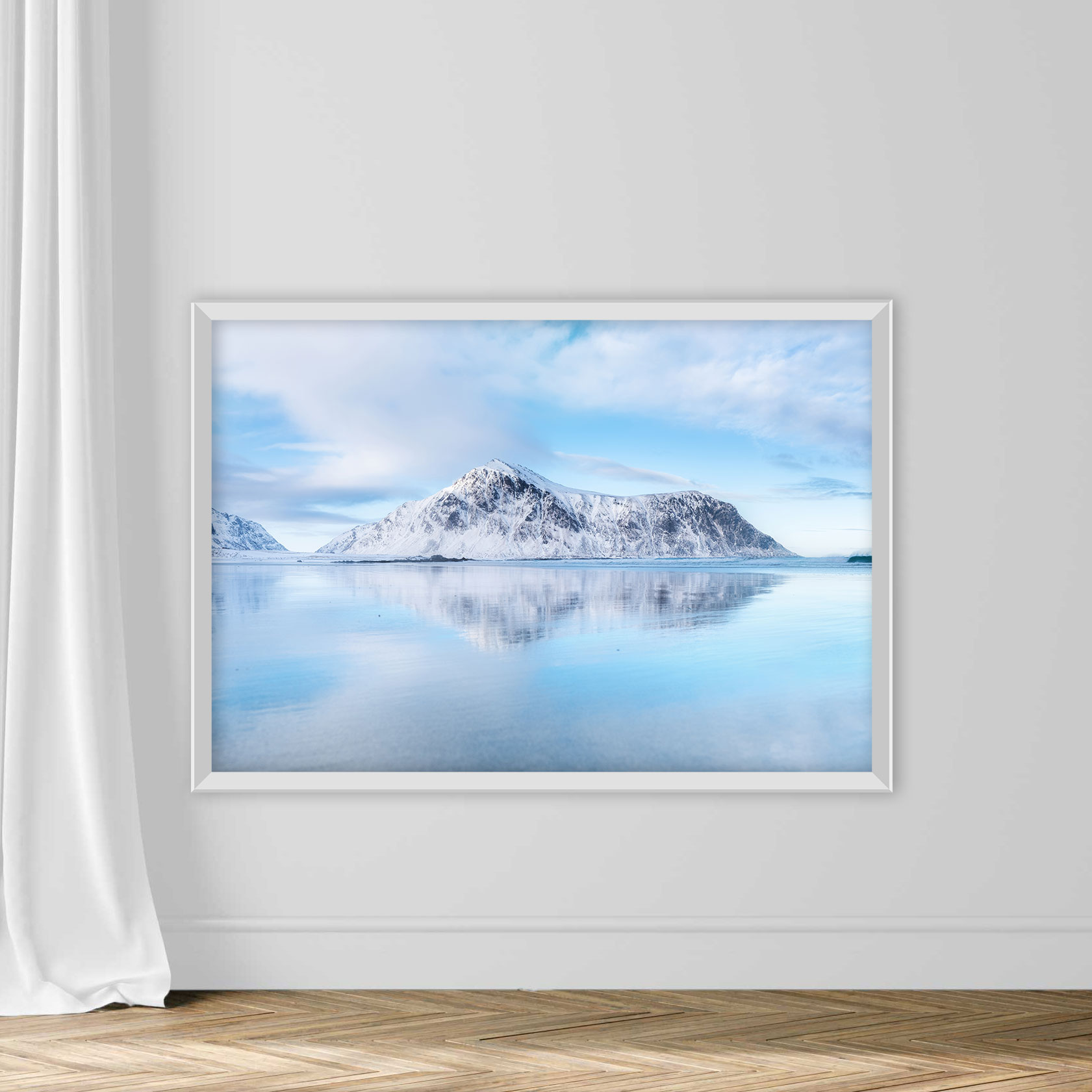 Mountain ridge and reflection on the seashore. Natural landscape in the Norway - Image 2