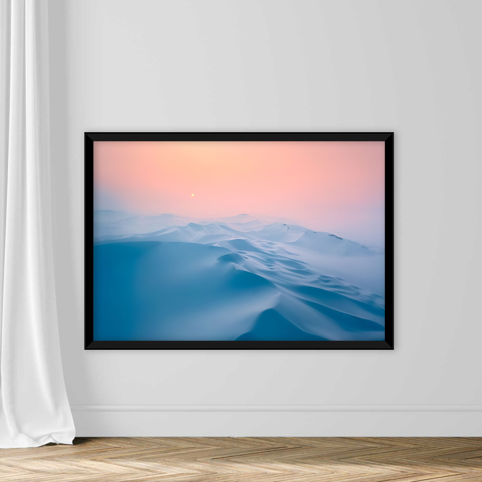 Snow covered desert sand dunes at sunset in winter - Image 3