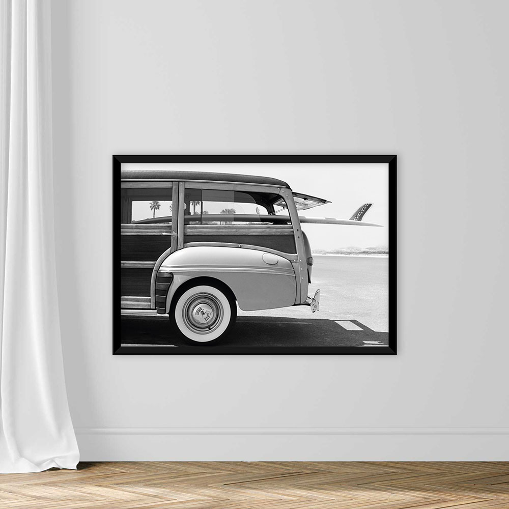 Old Woodie Station Wagon with Surfboard - Image 3