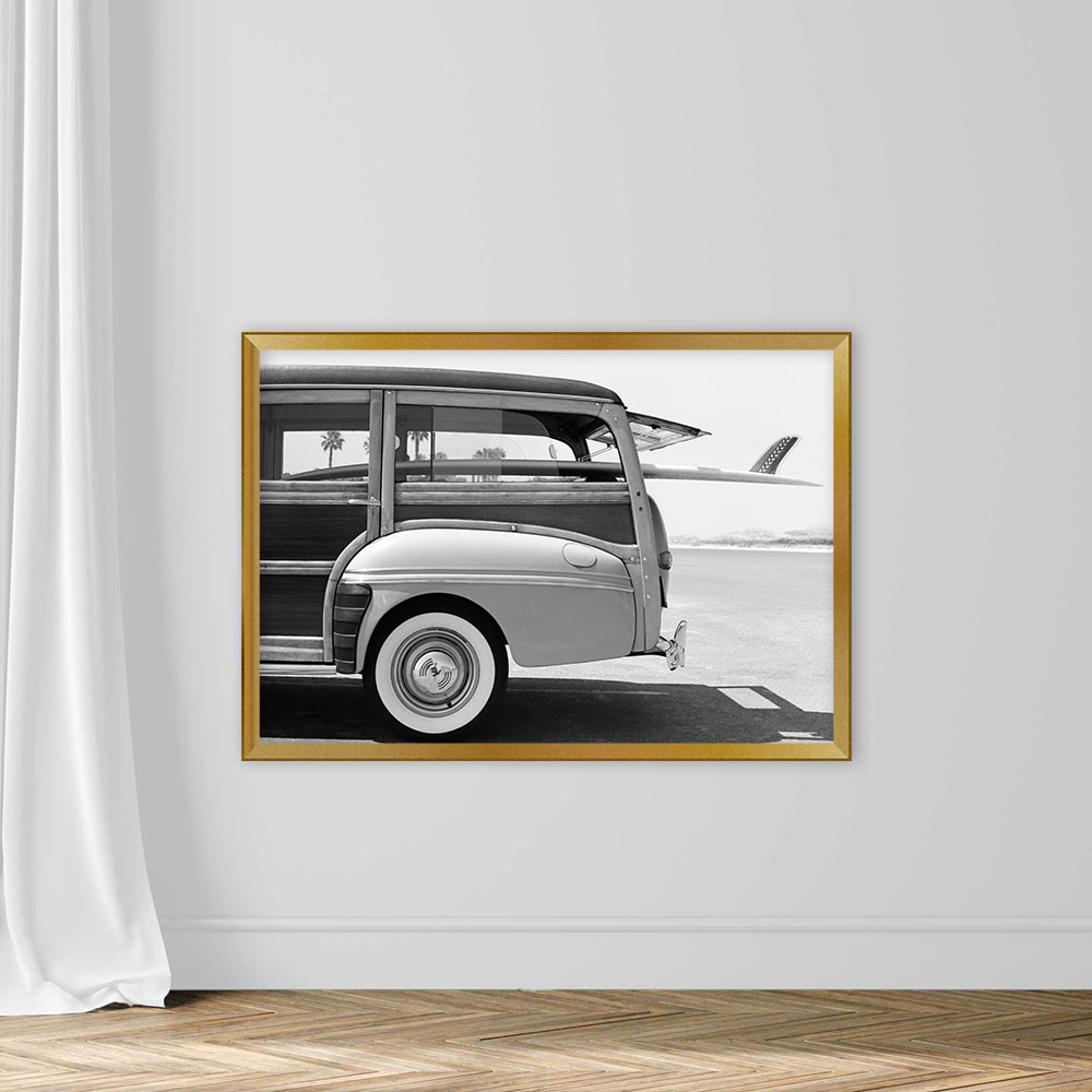 Old Woodie Station Wagon with Surfboard - Image 5