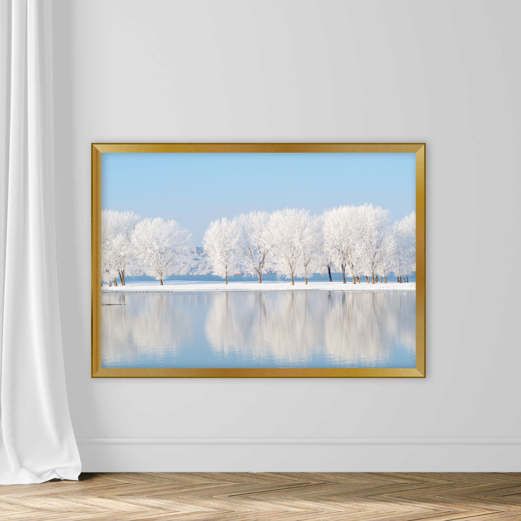 Winter landscape with beautiful reflection in the water - Image 9
