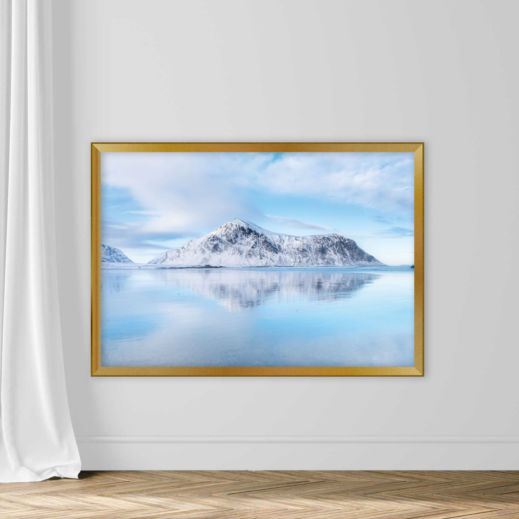 Mountain ridge and reflection on the seashore. Natural landscape in the Norway - Image 9