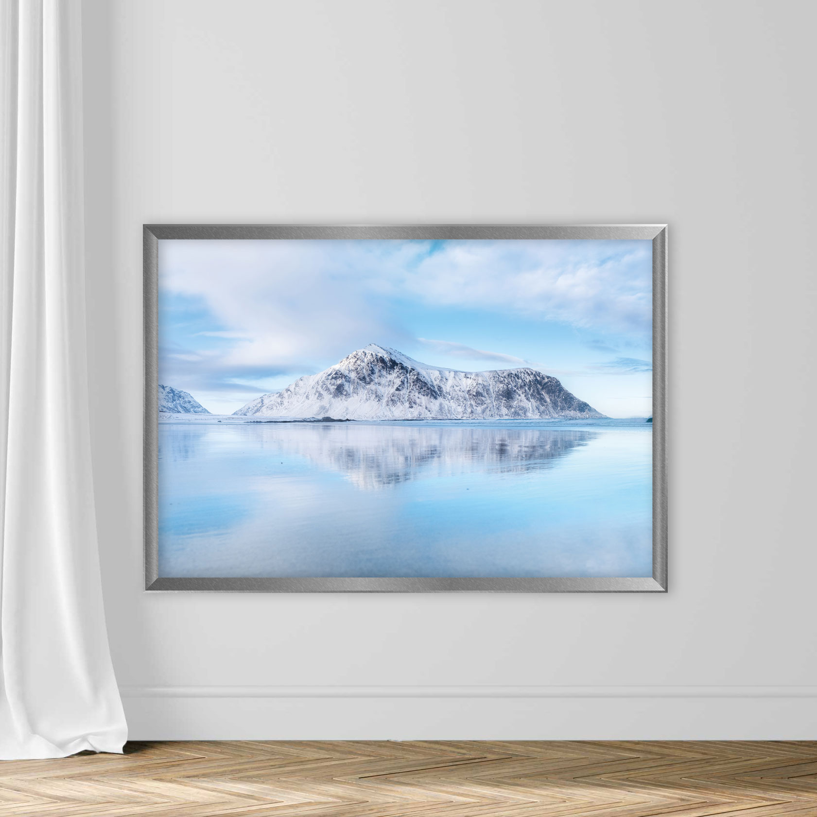 Mountain ridge and reflection on the seashore. Natural landscape in the Norway - Image 8